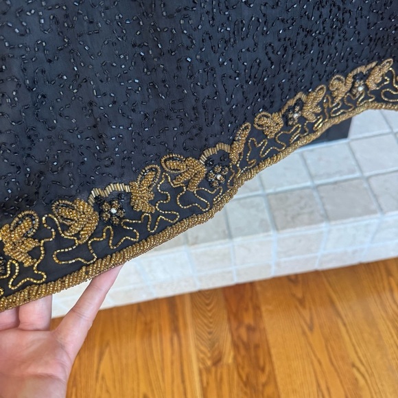 Scala Vintage Black Beaded Silk Open Front Evening Jacket Gold Boarder XL - Picture 10 of 10